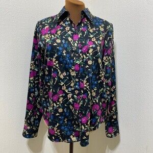 Lauren Ralph Lauren Womens Button Shirt Floral Cotton Non Iron Medium Black Pink